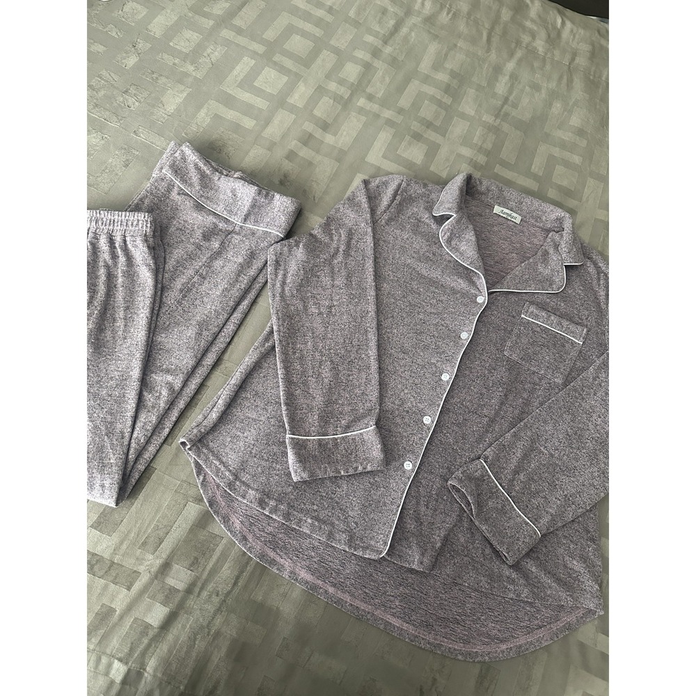 Aamikast Pajama Set Womens XL Purple Heather Button Front Soft Knit Loungewear